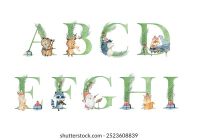 Watercolor christmas vector letters for invitation card, greeting card, birthday, logo, poster and other.