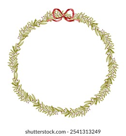 Watercolor Christmas wreath with berry leaves, Perfect for Christmas greeting cards and festive decoration vector