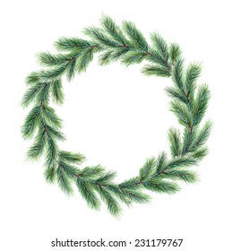 Watercolor Christmas wreath isolated on white background. Vector illustration. 