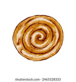 Bollo de canela de acuarela, postre de pastelería de remolino, Vector de refrigerio de panadería recortado de fondo