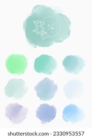 Watercolor circle brush with green,blue for banner,background invitation