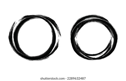 Watercolor circle frame. Hand drawn round line border. Vector hand drawn frame set. Vector black frame collection  