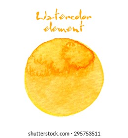 Watercolor circle isolated on white background. Handdrawn design element in orange color. Vector illustrations EPS10.