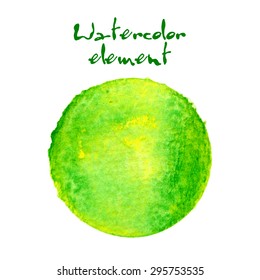 Watercolor circle isolated on white background. Handdrawn design element in green and yellow colors. Vector illustrations EPS10.
