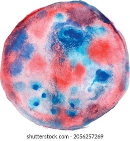 watercolor circle red and blue color, watercolor blurred round highlights icon for design isolated on white background, mystical red paint icon