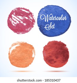Watercolor  circle and ring vector element set. Ink stains on paper