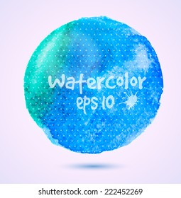  watercolor circle  in shades of blue with polka dot