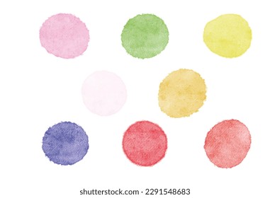 Watercolor circle shape vector collection. Pastel rainbow colors hand drawn spots set. Colorful watercolour paint big dots illustration, design elements. Text background.