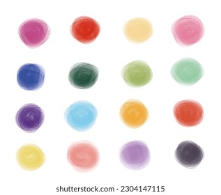 Watercolor circle shape vector collection. Pastel rainbow colors hand drawn spots set. Colorful watercolour paint big dots illustration, design elements. Text background.