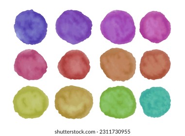 Watercolor circle shape vector collection. Pastel rainbow colors hand drawn spots set. Colorful watercolour paint big dots illustration, design elements. Text background.