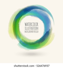 Watercolor circle texture. Ink round stroke on white background. Simple style. Vector illustration of grunge circle stains