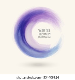 Watercolor circle texture. Ink round stroke on white background. Simple style. Vector illustration of grunge circle stains