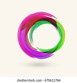 Watercolor circle texture. Ink round stroke on white background. Simple style. Vector illustration of grunge circle stains.