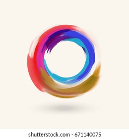 Watercolor circle texture. Ink round stroke on white background. Simple style. Vector illustration of grunge circle stains.