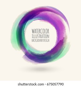 Watercolor circle texture. Ink round stroke on white background. Simple style. Vector illustration of grunge circle stains.
