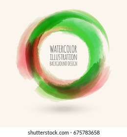 Watercolor circle texture. Ink round stroke on white background. Simple style. Vector illustration of grunge circle stains.