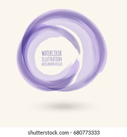 Watercolor circle texture. Ink round stroke on white background. Simple style. Vector illustration of grunge circle stains.