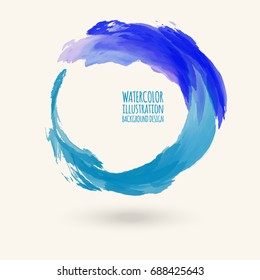 Watercolor circle texture. Ink round stroke on white background. Simple style. Vector illustration of grunge circle stains.