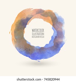 Watercolor circle texture. Ink round stroke on white background. Simple style. Vector illustration of grunge circle stains.