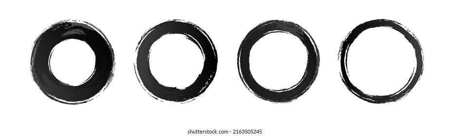 Watercolor circle texture vector brush set black color isolated on white background for painting, logo, emblem, label. Hand made grunge stripes circle. 10 eps