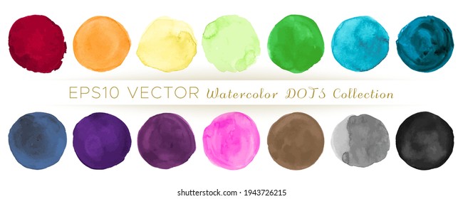 Watercolor Circle Vector. Abstract Stains Illustration. Colorful Shapes Splatter. Grunge Watercolor Circle Vector. Isolated Brush Stroke Blots on Paper. Spots Texture. Watercolor Circle Vector.