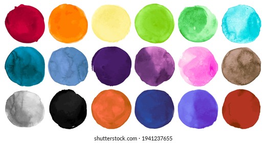 Watercolor Circle Vector. Graphic Blots Background. Colorful Shapes Drawing. Grunge Watercolor Circle Vector. Abstract Hand Paint Rounds on Paper. Dots Splatter. Watercolor Circle Vector.