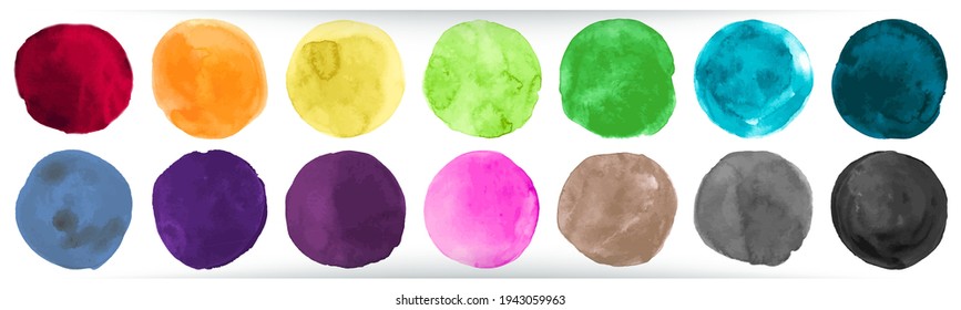 Vector de círculo acuático. Ilustración de puntos aislados. Textura de puntos coloridos. Vector Círculo de color de agua de roce de pincel. Drogas gráficas de acrílico sobre papel. Blots Design. Vector de círculo acuático.
