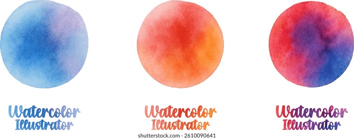 Watercolor Circle Vector Set - Blue Orange Purple EPS