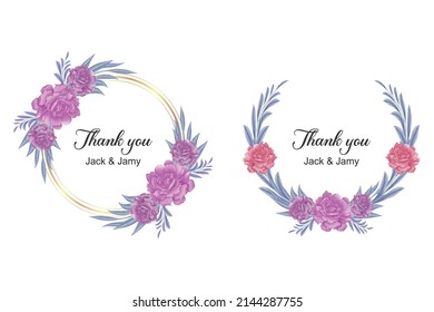 Watercolor Circle wedding card element with pink peony