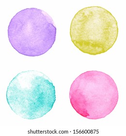 Watercolor circles collection. Watercolor stains set isolated on white background. Watercolour palette.