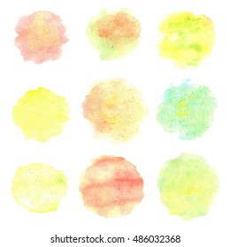 Watercolor circles isolated on white background. Colorful hand painted banners set. Autumn tints. Vector illustration