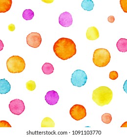 Watercolor circles pattern. Hand drawn colorful watercolor background with circles. Vector illustration.