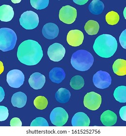 Watercolor circles seamless background pattern. Colorful dots  hand painted. Textile pattern, fabric swatch, wrapping paper. 