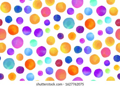 Watercolor circles seamless background pattern. Colorful dots  hand painted. Textile pattern, fabric swatch, wrapping paper. 