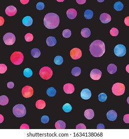 Watercolor circles seamless background pattern. Colorful dots  hand painted. Textile pattern, fabric swatch, wrapping paper. 