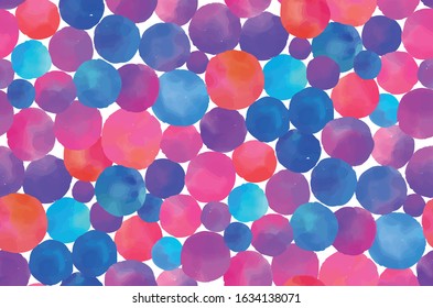 Watercolor circles seamless background pattern. Colorful dots  hand painted. Textile pattern, fabric swatch, wrapping paper. 