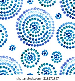 Watercolor circles seamless pattern. Color hand drawn circles ornament. Round shapes pattern. Round shapes. Painted ornament.