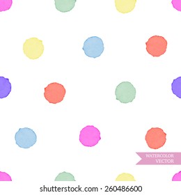 Watercolor circles seamless pattern. Colorful abstract background. Polka dots color