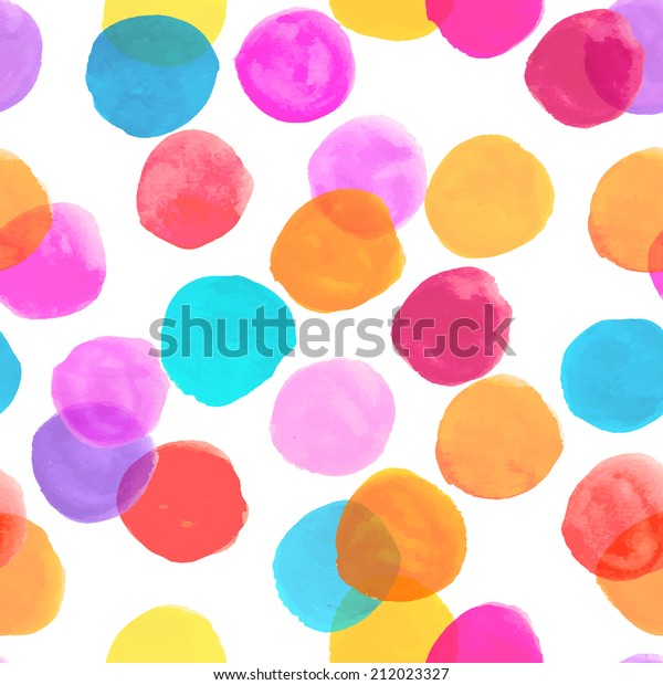 水彩円のシームレスなパターン 抽象的な背景にカラフルな丸い図形 白い背景に多彩色の泡 ポルカドットの色 のベクター画像素材 ロイヤリティフリー