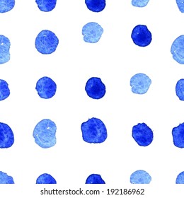 Watercolor circles seamless pattern.Blue  Hand drawn circles ornament, Round shapes pattern.Grunge colorful rounds shapes.VECTOR
