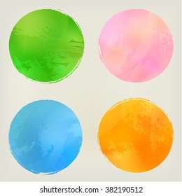 Watercolor circles shape splashes, green, blue, orange, pink