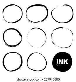 Watercolor circles. Vector background. Hand drawn grunge design elements set. Ink illustration.