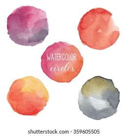 Watercolor circles in warm colors. Vector illustration. Easy to edit
