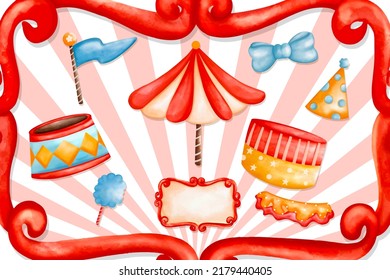 Watercolor Circus. circus cartoon composition. Cute Circus watercolor illustrations
