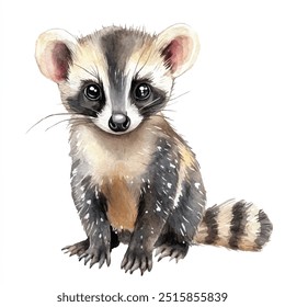 watercolor of civet clipart illustration isolated