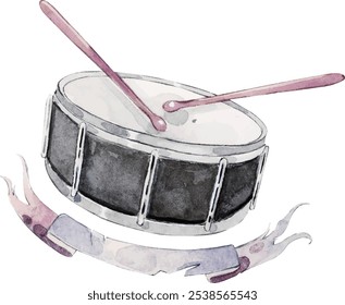 A watercolor clip art of a black hand drum