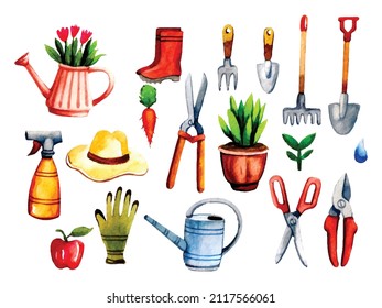 Watercolor Clip Art Blue Gardener Blue Theme Garden Tools 