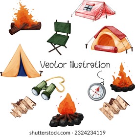 watercolor clipart camping vector illustration 