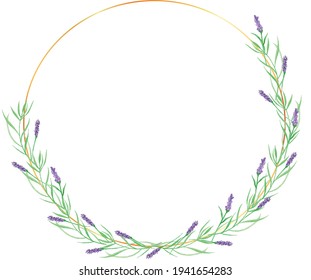 Watercolor clipart lavender frame. Hand draw digital illustration. Circle frame