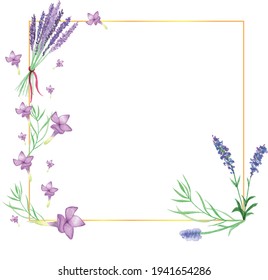 Watercolor clipart lavender frame. Hand draw digital illustration. square frame